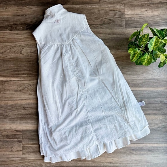 Fate Sleeveless V-Neck Collared Linen Blend Flounce Off White Dress Size M - Picture 8 of 14